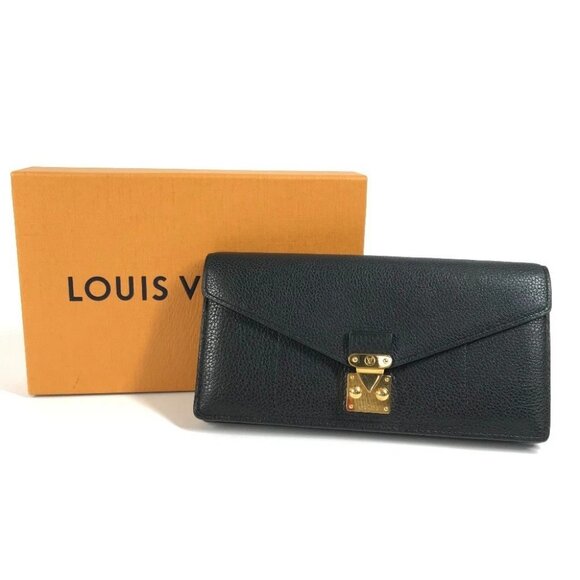 LOUIS VUITTON Long Wallet Bi-fold Flap Long Wallet Calf leather Black - Picture 1 of 14